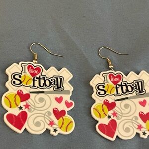 I Love Softball Earrings